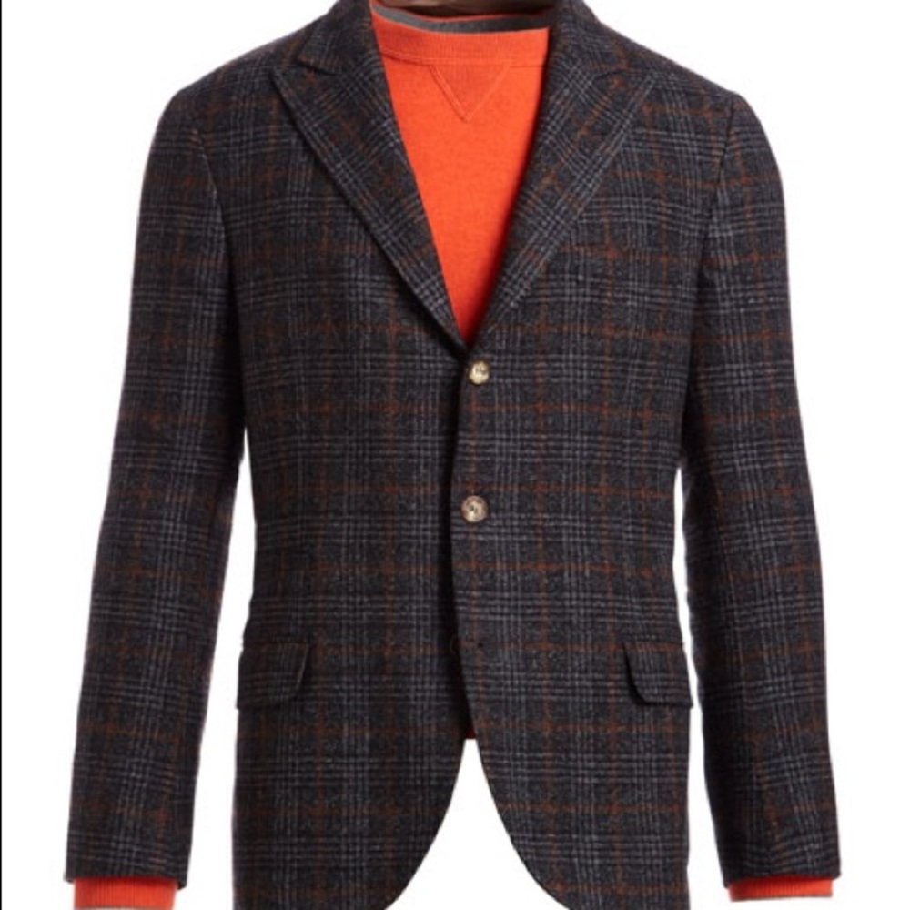 Brunello Cucinelli Glen Plaid Wool Men Blazer